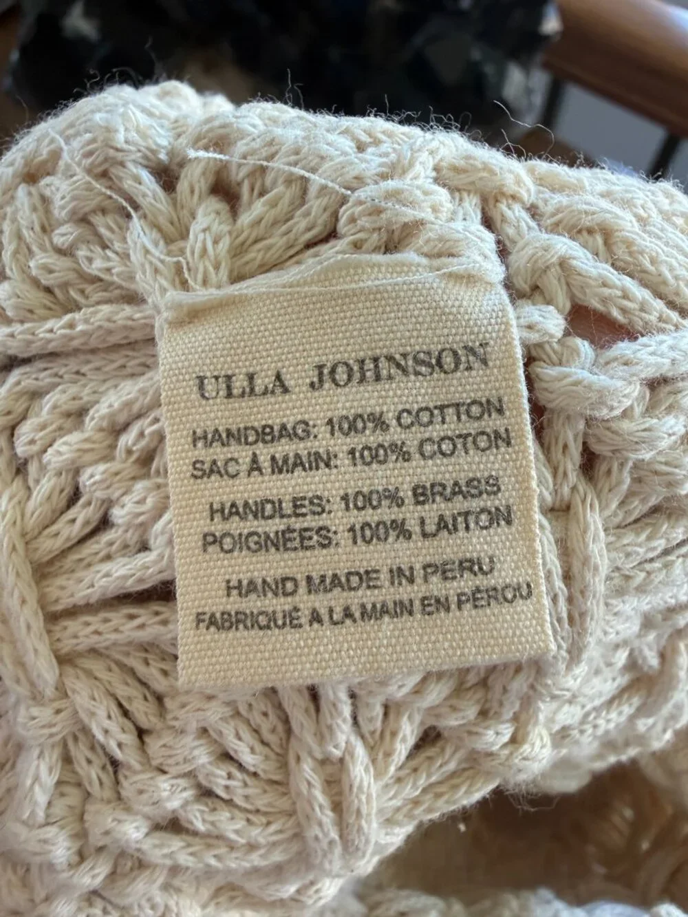 Ulla Johnson Crochet Tote Bag - Cream, Brass Handles